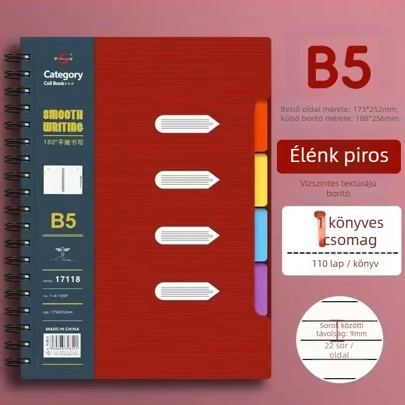 Spirálisan kötött jegyzetfüzet PP borítóval, Dowling papír, 80 g/m², 100–200 oldal