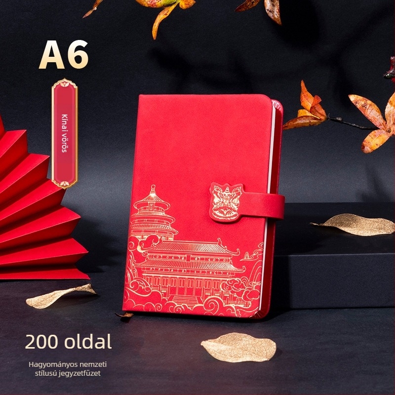 Jegyzetfüzet műbőr borítóval, varrott kötés, 80 g/m² nyers cellulóz papír, több mint 200 oldal, retro kínai stílus