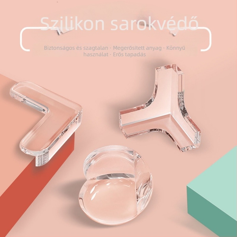 Átlátszó szilikon sarokvédő, vastagított kivitel, ütközés elleni, kávéasztal és ablak sarkához, derékszögű