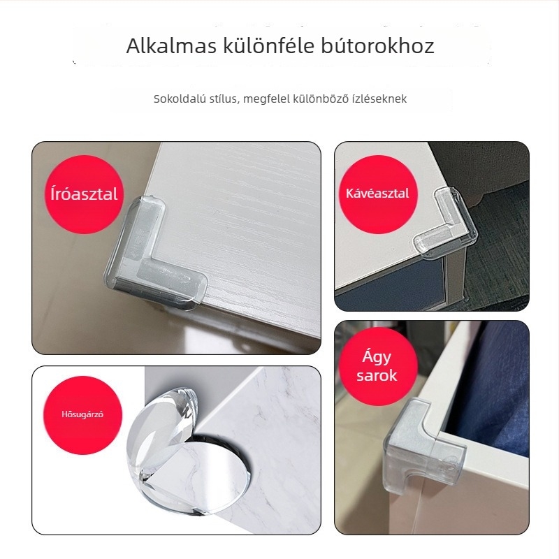 Átlátszó szilikon sarokvédő, vastagított kivitel, ütközés elleni, kávéasztal és ablak sarkához, derékszögű