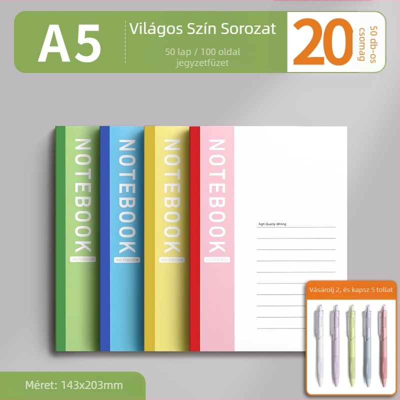 Diákkönyv – 2025-ös kiadás, számvitel és irodai gyakorlat, 100–200 oldal, 40 g papír, ragasztott kötés, belső anyag: fa cellulóz, üzleti iroda stílus
