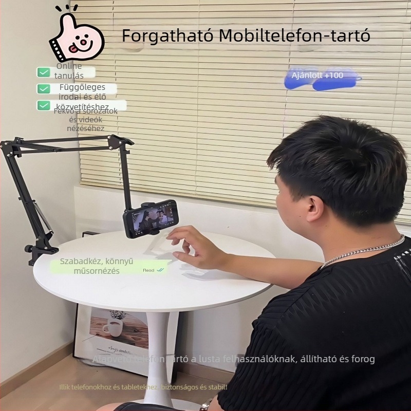 Éjjeliszekrényre szerelhető tartó telefonhoz és tabletához, állítható, fúrás nélküli szerelés, fém + ABS