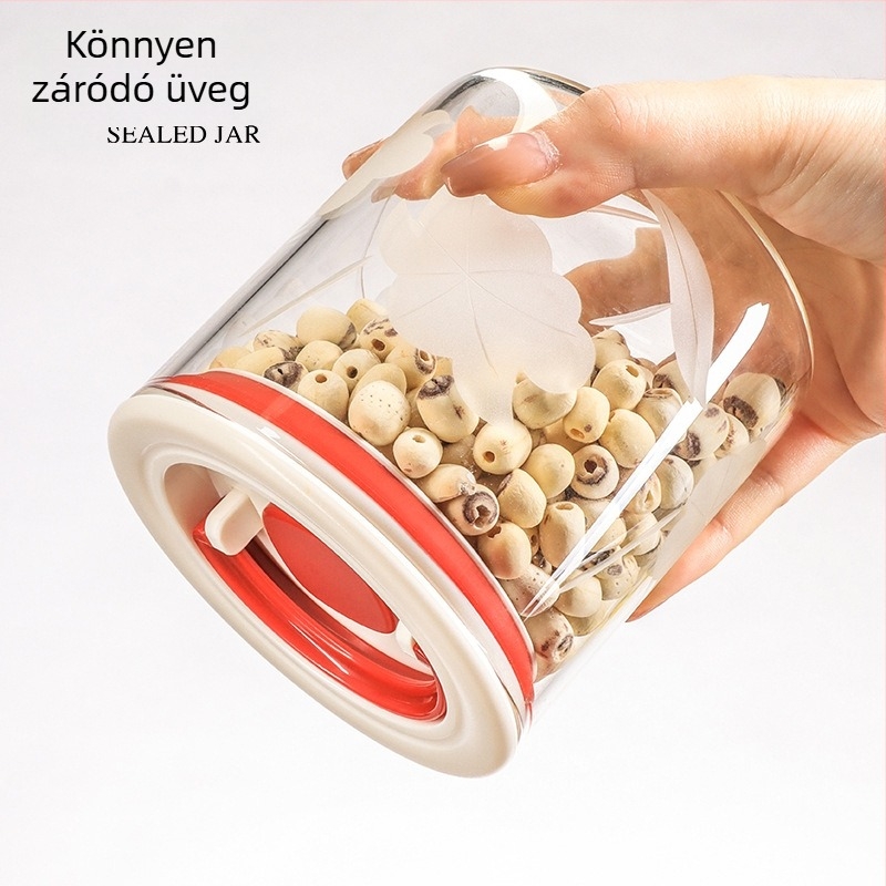 Élelmiszer-minőségű üveg konyhai tárolóedények, légmentesen záródó, kerek alakú, 800–1000 ml kapacitás, mikrózható