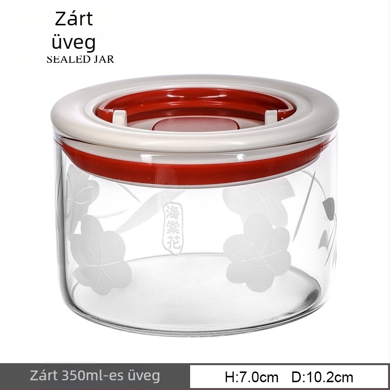 Élelmiszer-minőségű üveg konyhai tárolóedények, légmentesen záródó, kerek alakú, 800–1000 ml kapacitás, mikrózható
