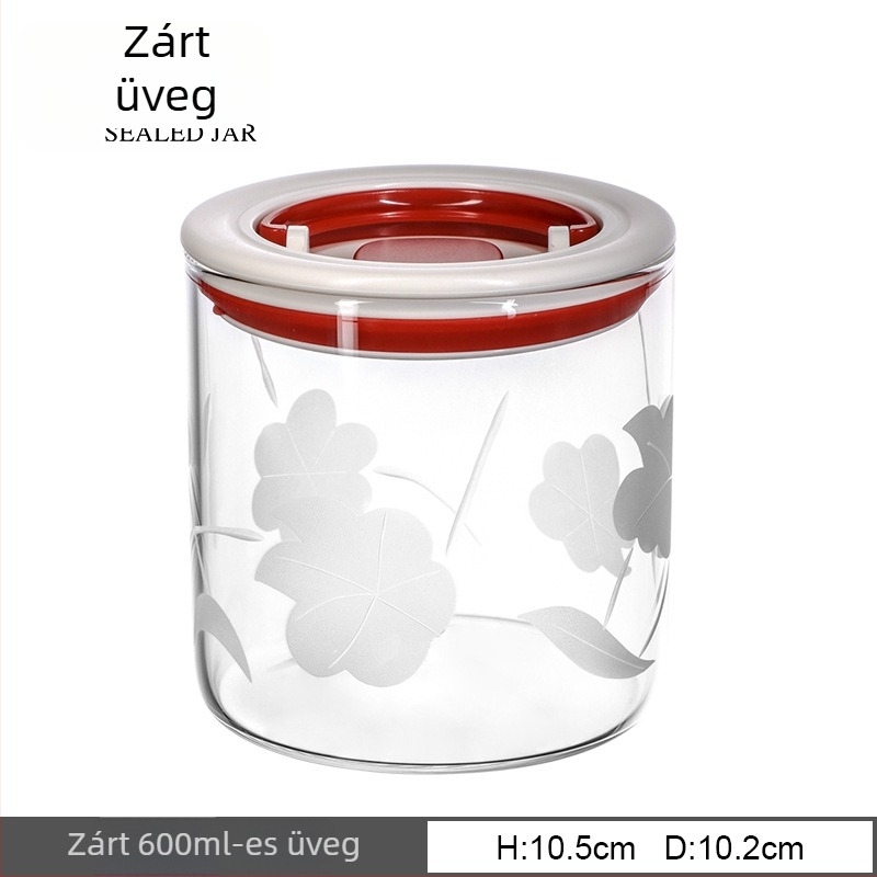 Élelmiszer-minőségű üveg konyhai tárolóedények, légmentesen záródó, kerek alakú, 800–1000 ml kapacitás, mikrózható