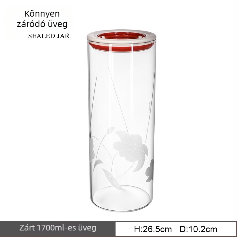 Élelmiszer-minőségű üveg konyhai tárolóedények, légmentesen záródó, kerek alakú, 800–1000 ml kapacitás, mikrózható