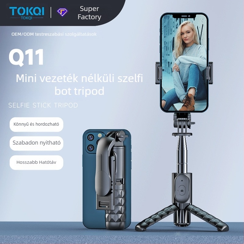 Bluetooth távirányítós mini selfie pálca, állvány egyben, alumínium ötvözet, modell Q10