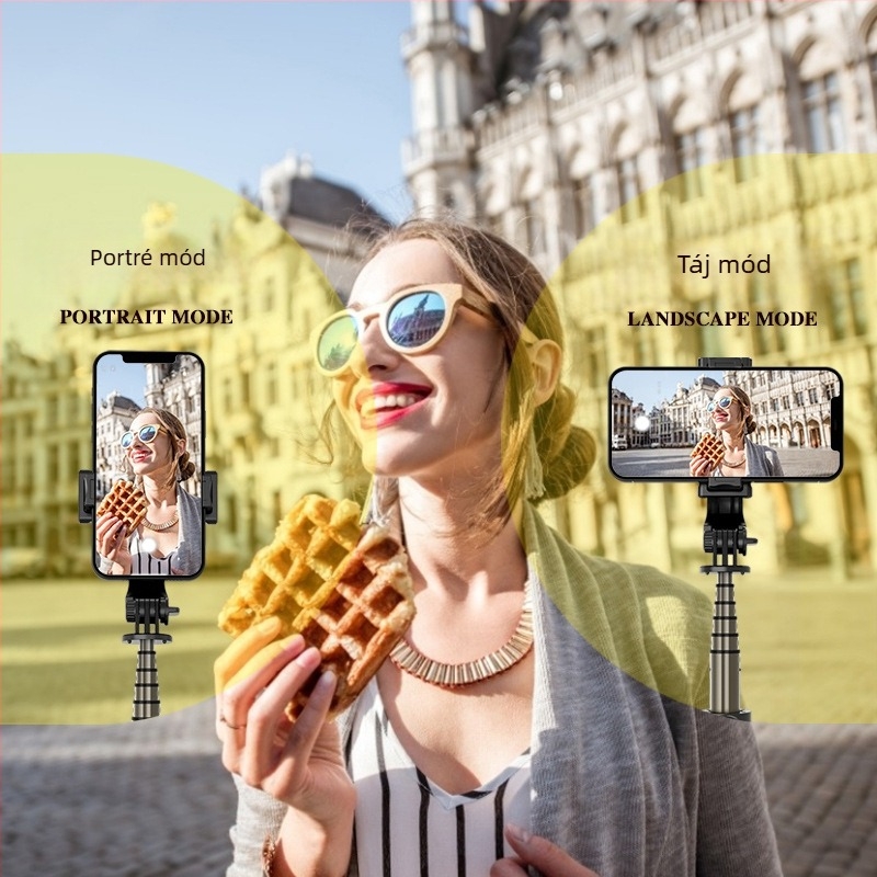 Bluetooth távirányítós mini selfie pálca, állvány egyben, alumínium ötvözet, modell Q10