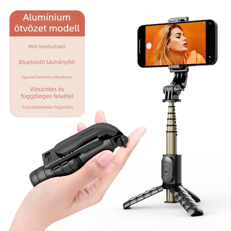 Bluetooth távirányítós mini selfie pálca, állvány egyben, alumínium ötvözet, modell Q10