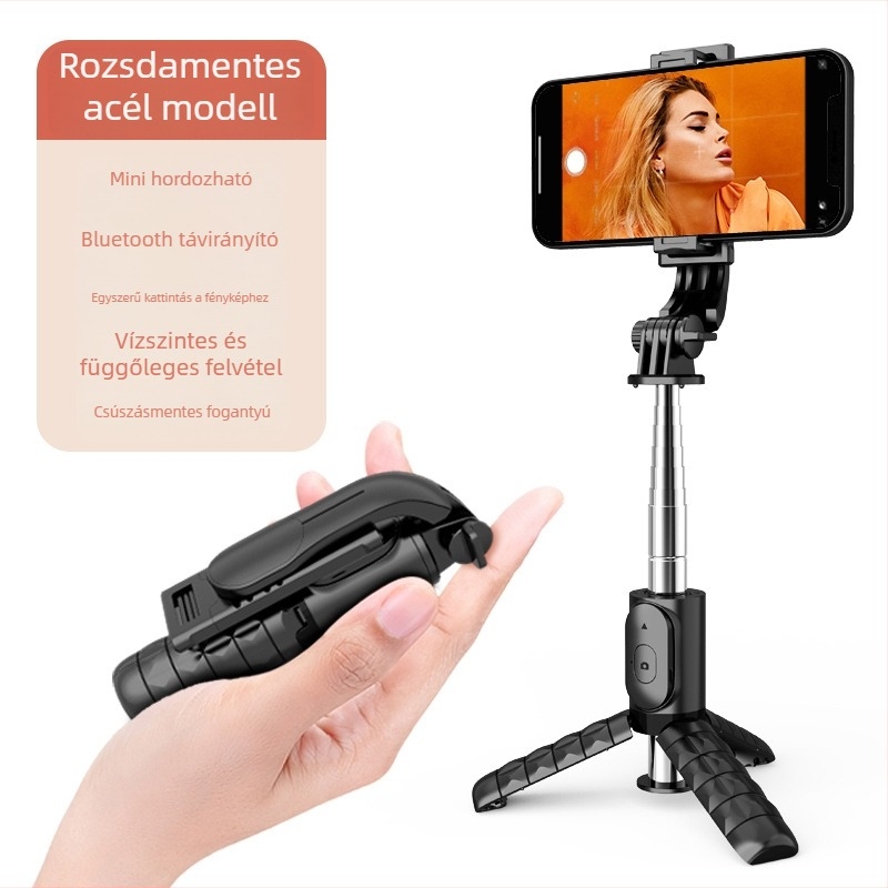Bluetooth távirányítós mini selfie pálca, állvány egyben, alumínium ötvözet, modell Q10