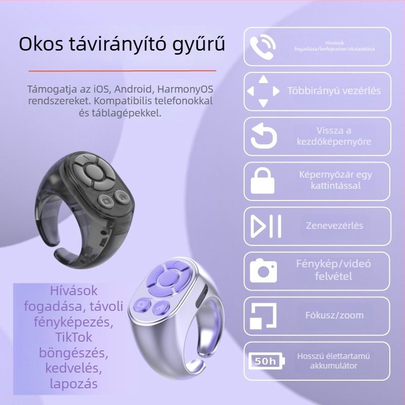 Többfunkciós Bluetooth-selfie készülék videózár és gyűrűs távirányítóval, vezeték nélküli
