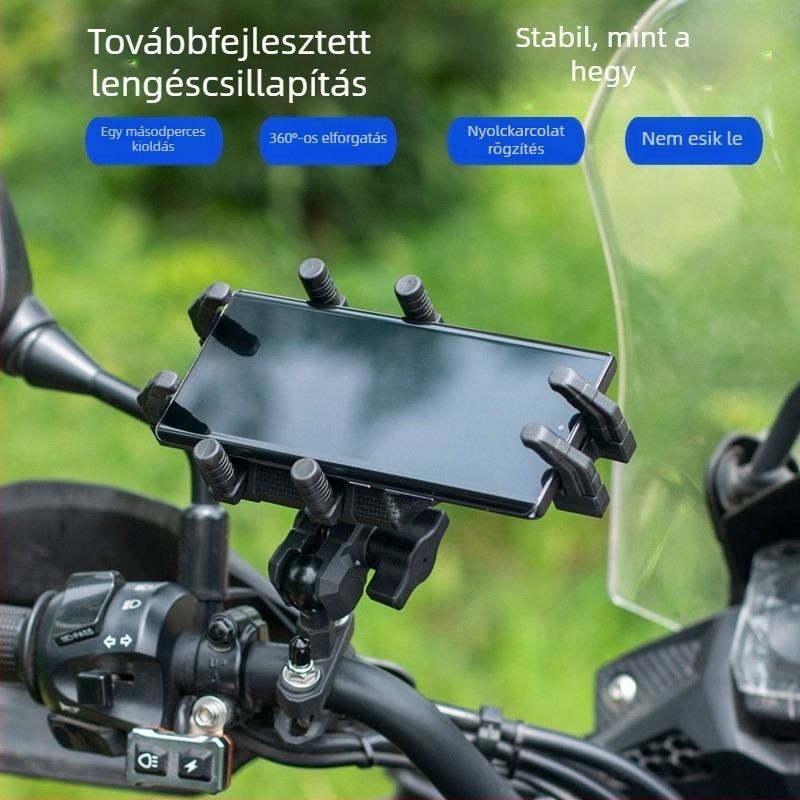 Motorkerékpárhoz való telefontartó, ütésálló és vízálló, járműre szerelt rezgéscsillapítóval, hosszú utazásokhoz navigációval a visszapillantó tükrön