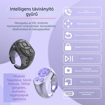 Bluetooth gyűrűs távirányító selfieshez és rövid videókhoz – fényképező és oldalfordító kiegészítő