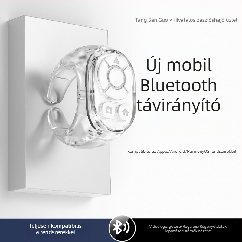 Bluetooth gyűrűs távirányító selfieshez és rövid videókhoz – fényképező és oldalfordító kiegészítő