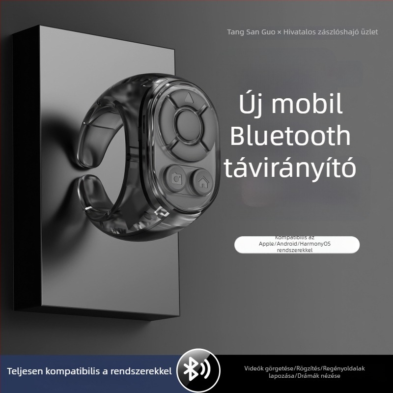 Bluetooth gyűrűs távirányító selfieshez és rövid videókhoz – fényképező és oldalfordító kiegészítő