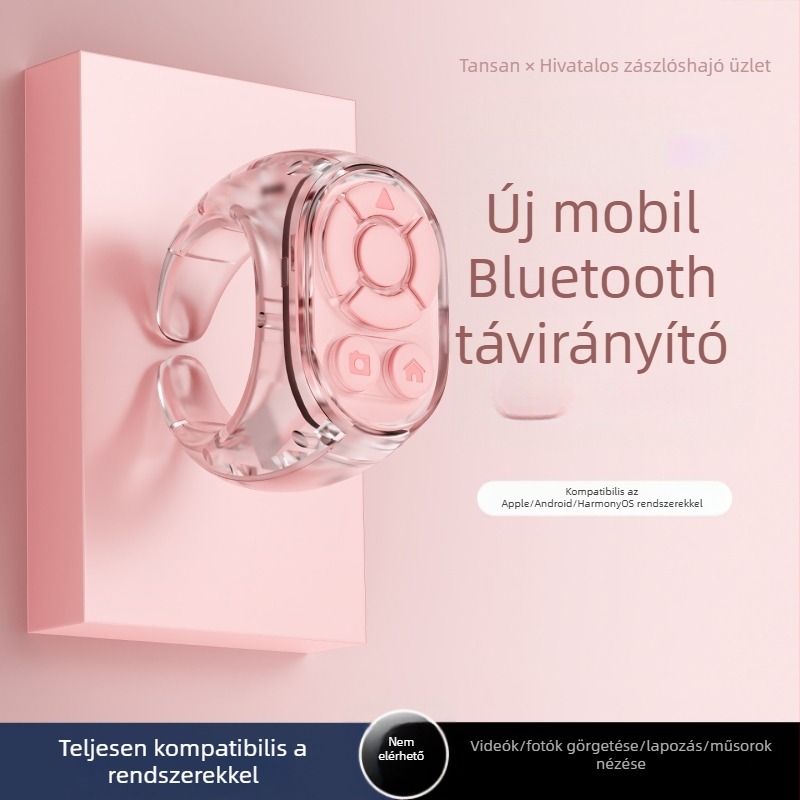 Bluetooth gyűrűs távirányító selfieshez és rövid videókhoz – fényképező és oldalfordító kiegészítő