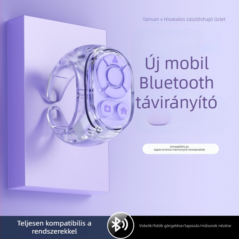 Bluetooth gyűrűs távirányító selfieshez és rövid videókhoz – fényképező és oldalfordító kiegészítő
