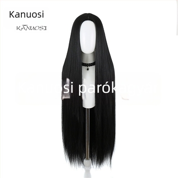 Kano cosplay paróka - fekete, hosszú, egyenes haj, 100 cm, középső rész