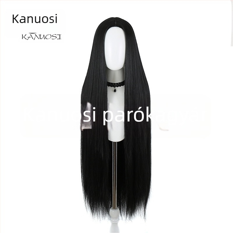 Kano cosplay paróka - fekete, hosszú, egyenes haj, 100 cm, középső rész