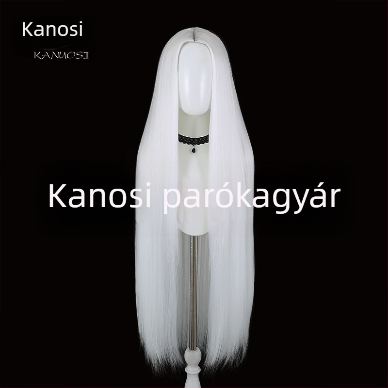 Kano cosplay paróka - fekete, hosszú, egyenes haj, 100 cm, középső rész