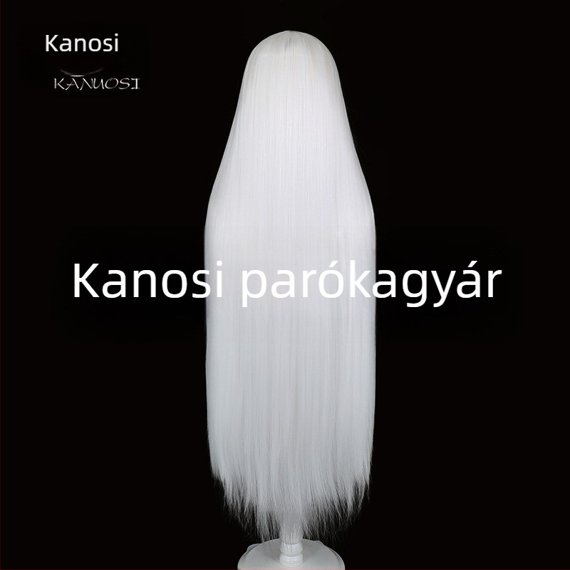 Kano cosplay paróka - fekete, hosszú, egyenes haj, 100 cm, középső rész