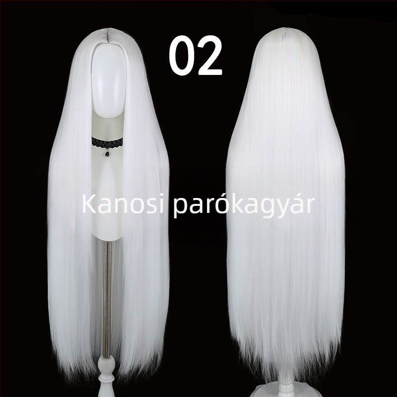 Kano cosplay paróka - fekete, hosszú, egyenes haj, 100 cm, középső rész