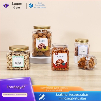 PET műanyag tartály diófélék és aszalt gyümölcsök számára, modell 950, fedél fém kristály