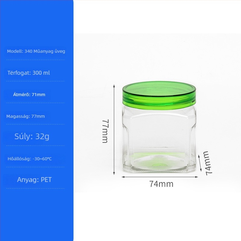 PET műanyag tartály diófélék és aszalt gyümölcsök számára, modell 950, fedél fém kristály