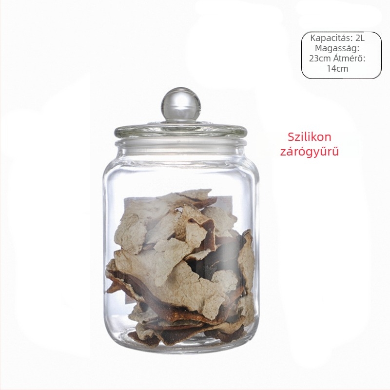 Üvegből készült zárható tárolóedény élelmiszer-minőségű, nedvességálló, kör alakú, mikrohullámú sütőben használható, tea levelek, gabonafélék, méz és szárított mandarinhéj számára