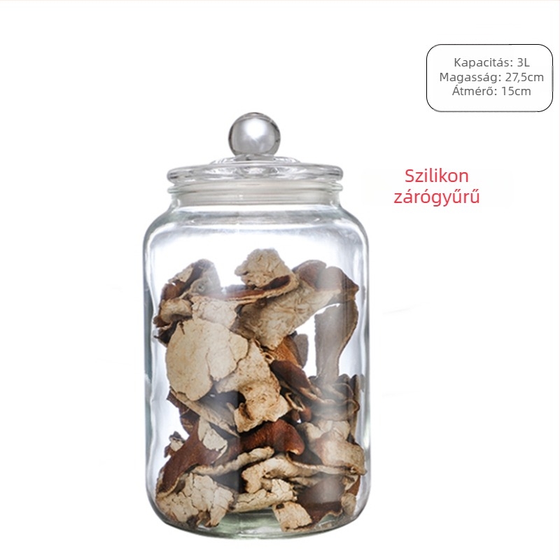 Üvegből készült zárható tárolóedény élelmiszer-minőségű, nedvességálló, kör alakú, mikrohullámú sütőben használható, tea levelek, gabonafélék, méz és szárított mandarinhéj számára