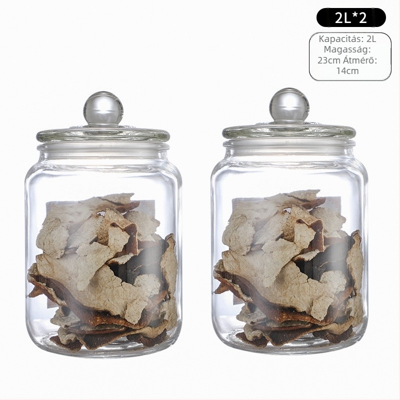 Üvegből készült zárható tárolóedény élelmiszer-minőségű, nedvességálló, kör alakú, mikrohullámú sütőben használható, tea levelek, gabonafélék, méz és szárított mandarinhéj számára