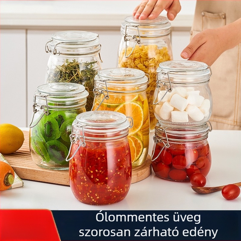 Üvegből készült tárolóedény fedéllel – kör alakú, 800–1000 ml, modern minimalista stílus, Hanlin márka