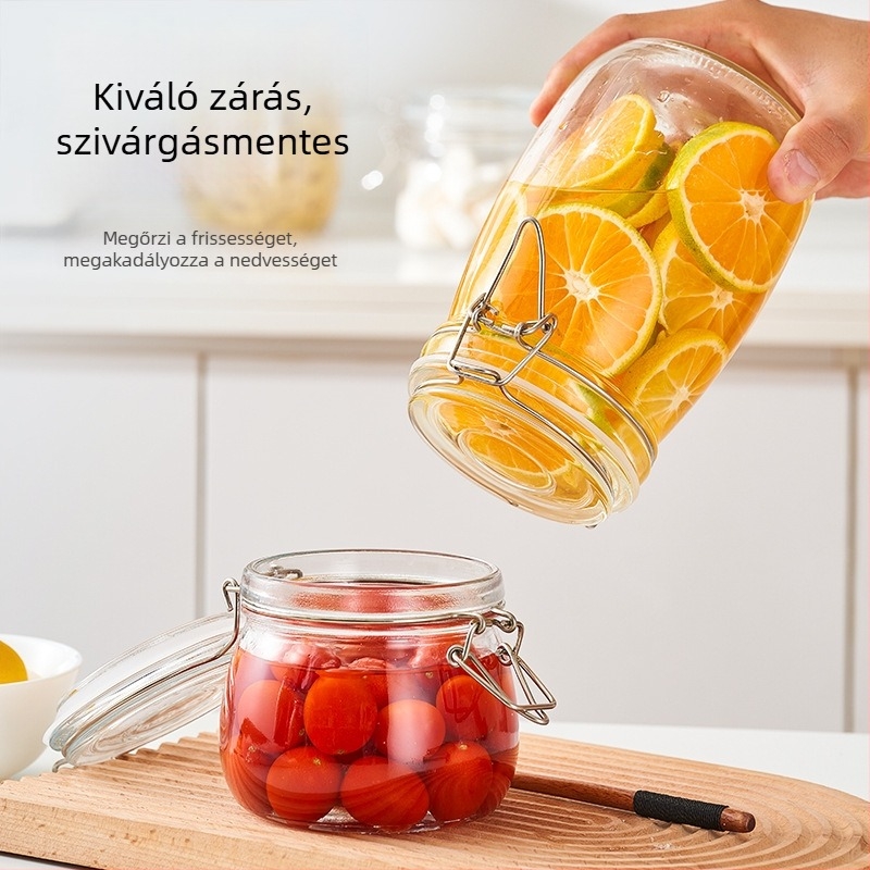 Üvegből készült tárolóedény fedéllel – kör alakú, 800–1000 ml, modern minimalista stílus, Hanlin márka