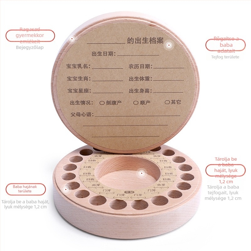 Bükkfa babafogak emlékdoboz csillagos ég motívummal, fiúknak és lányoknak