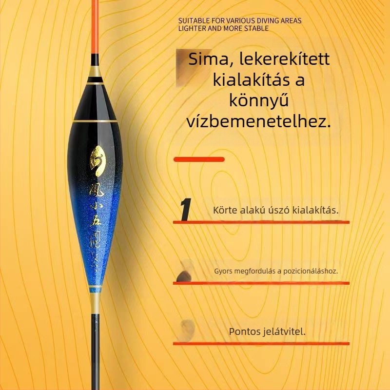 Rövid úszó sekély vízhez, nagy érzékenységgel, vastag és feltűnő, kis fehér csíkkal, jéghez alkalmas horgászathoz folyókban