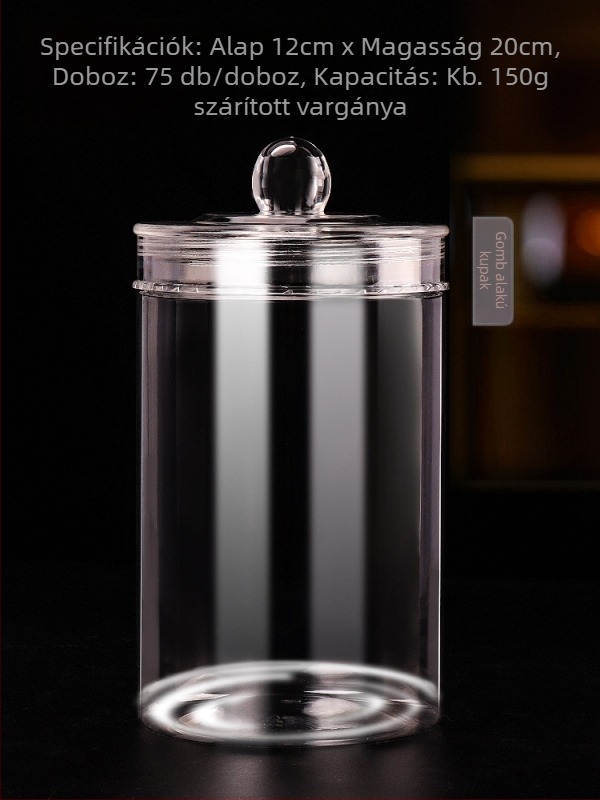 Élelmiszer-minőségű kör alakú gyöngy-kupakkal ellátott műanyag üveg mandarin héj, fish maw, morel gombák és tápláló gyógynövények tárolására; PET anyag, fedéllel, testreszabható; kapacitás: 1219, 1216, 1523, 1220.