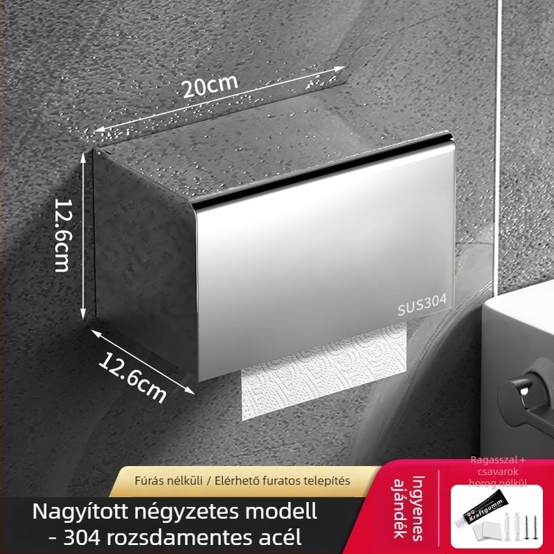 Falihozó vécépapír tartó és tároló polc, rozsdamentes acél, fürdőszoba, modell zjh, logó nyomtatása