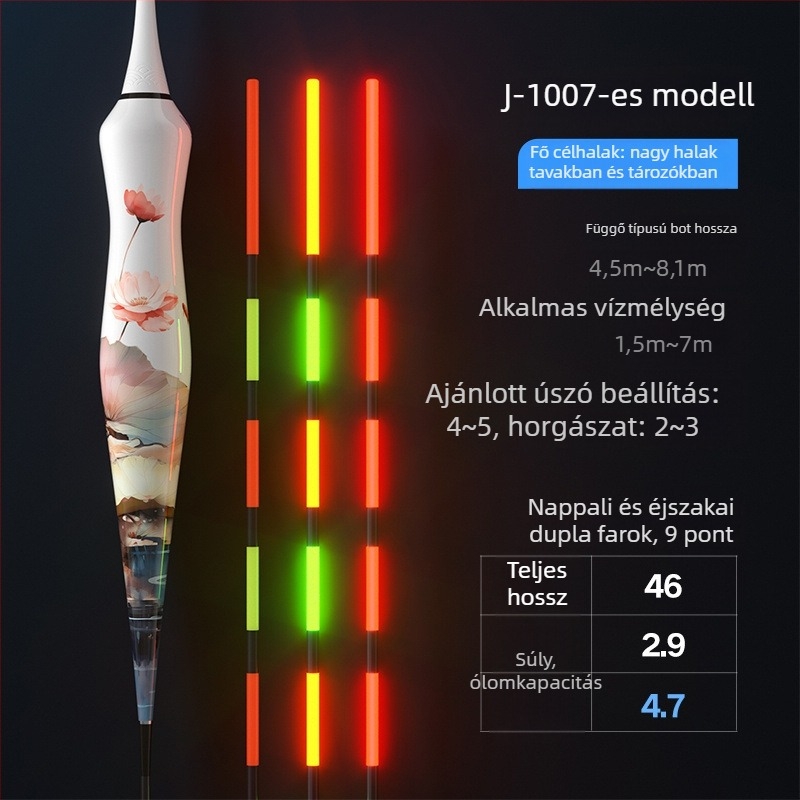 Vertical drift horgászúszó – Biao sheng, kompozit anyag, világító, színváltó és gravitációs indukcióval
