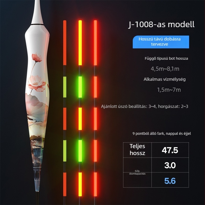 Vertical drift horgászúszó – Biao sheng, kompozit anyag, világító, színváltó és gravitációs indukcióval
