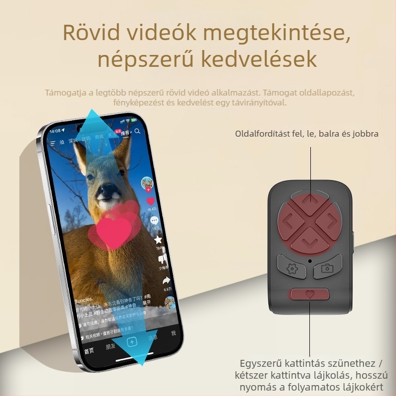 Bluetooth gyűrűs távirányító tabletekhez és okostelefonokhoz, kamera zár, selfie eszköz, oldalainak lapozása, DY11, 200 mAh, USB-C, vezeték nélküli hatótáv 10–15 m, viselhető
