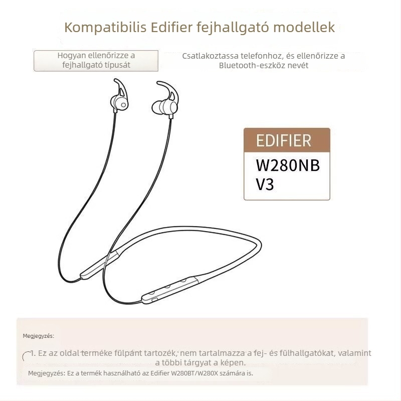 Szilikon fülvédők Edifier W280NB nyakpántos Bluetooth fejhallgatóhoz — dombornított kivitel, félcsomag alak, általános célú stílus, OPPO-kompatibilis
