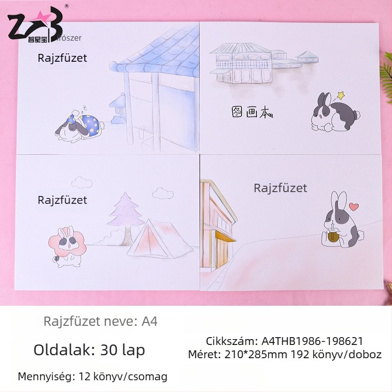 Rajzfüzet ragasztókötéssel, borító papírból, oldal papírból, papír 100, egységsúly 0.16, modell: képeskönyv