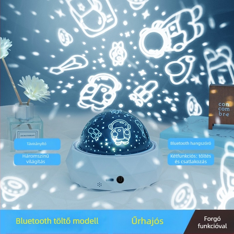 Fantasy űrrepülő témájú csillagprojektor gyerekeknek, zenés éjjeli világítás, Bluetooth, távirányító, USB vagy beépített akkumulátor, intelligens vezérlés nélkül