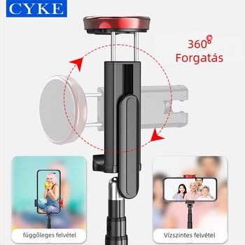 Cyke Bluetooth selfie-tripod, kinyúló, kompakt padló- és asztali telefontartó NCC (Anyag: alumíniumötvözet + ABS + PC; Bluetooth: Igen; Távirányító: Benne; Testreszabás: Támogatott)