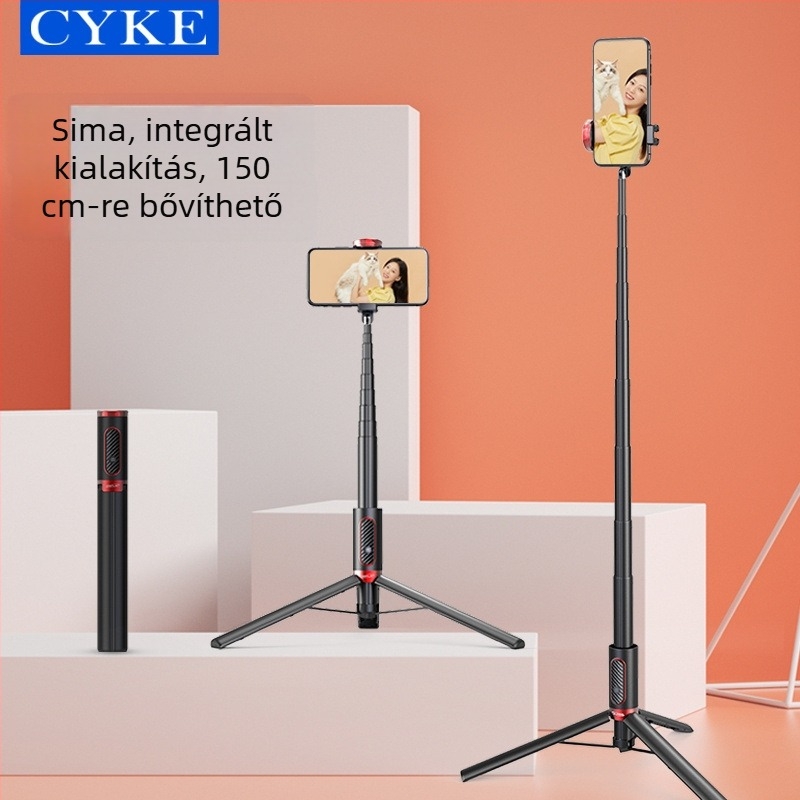 Cyke Bluetooth selfie-tripod, kinyúló, kompakt padló- és asztali telefontartó NCC (Anyag: alumíniumötvözet + ABS + PC; Bluetooth: Igen; Távirányító: Benne; Testreszabás: Támogatott)