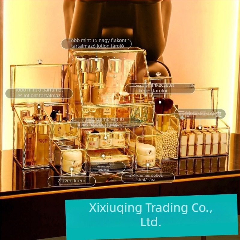 Üvegből készült kozmetikai doboz készlet, flip fedéllel, japán stílus, kapacitás 18