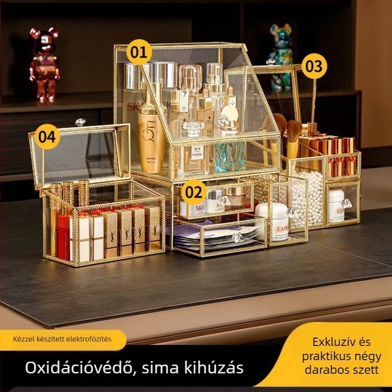 Üvegből készült kozmetikai doboz készlet, flip fedéllel, japán stílus, kapacitás 18