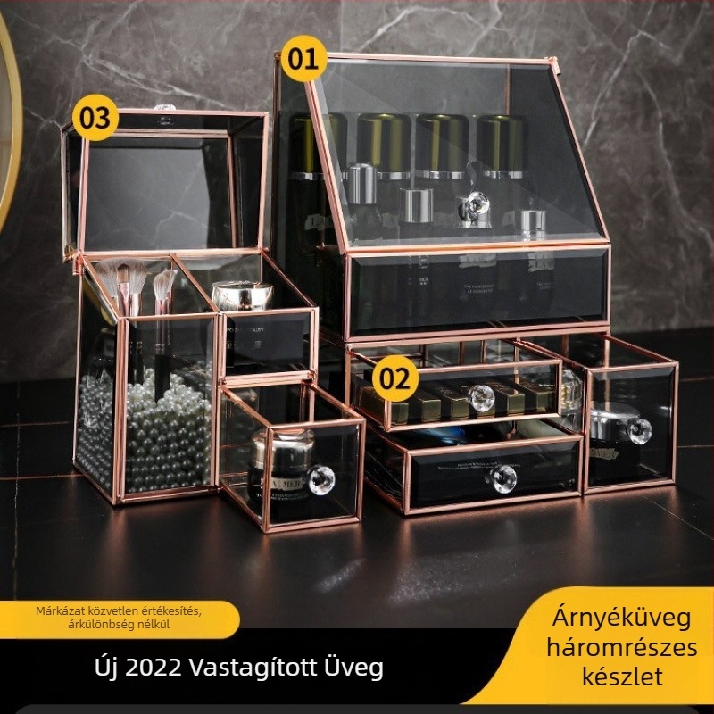 Üvegből készült kozmetikai doboz készlet, flip fedéllel, japán stílus, kapacitás 18