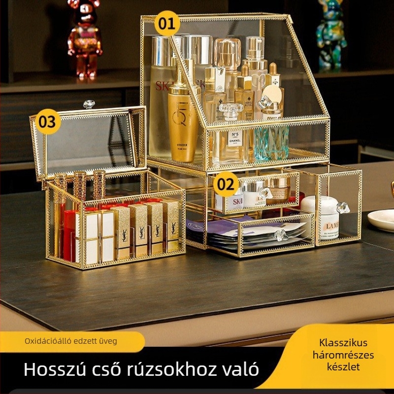 Üvegből készült kozmetikai doboz készlet, flip fedéllel, japán stílus, kapacitás 18