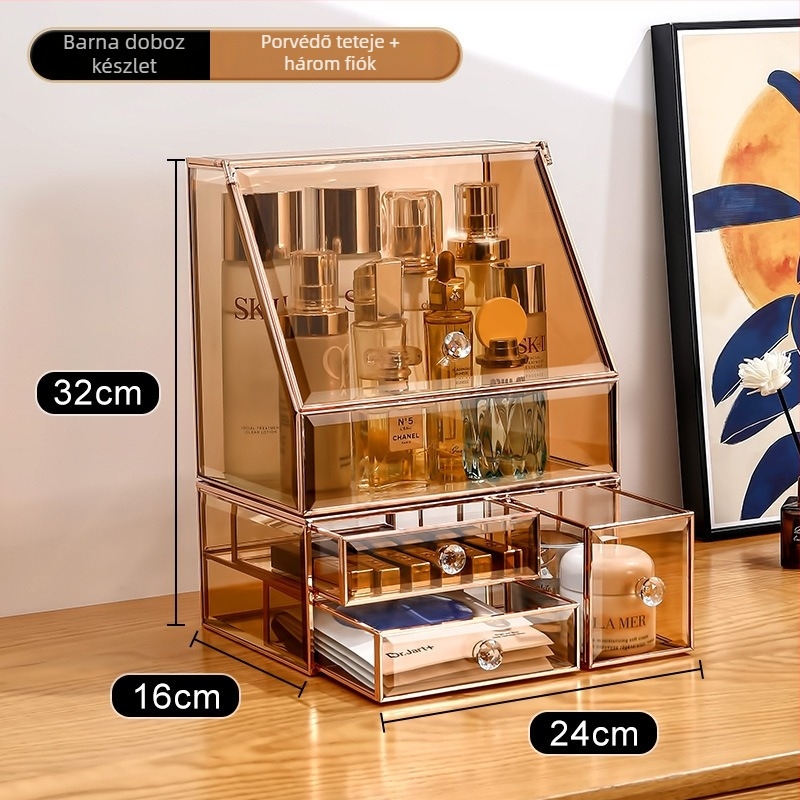Üvegből készült kozmetikai doboz készlet, flip fedéllel, japán stílus, kapacitás 18